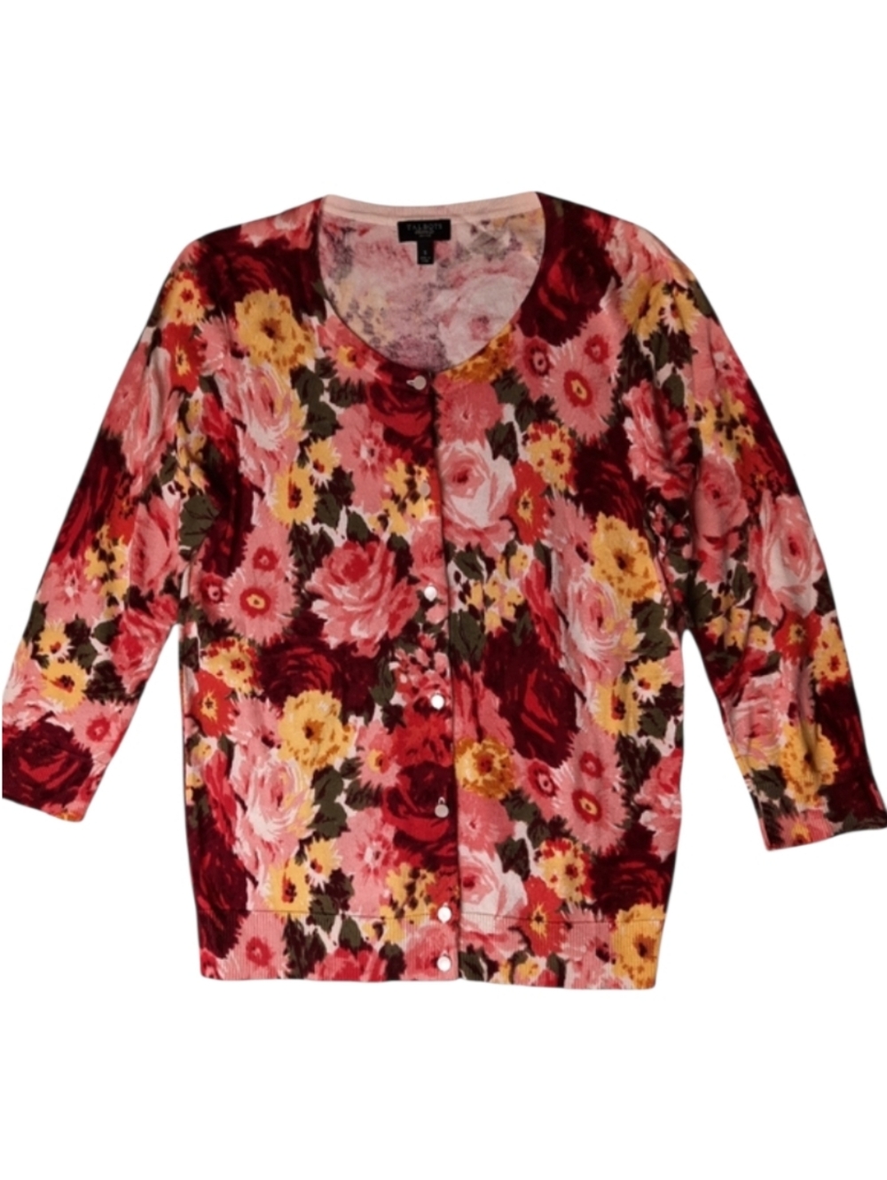 Talbots Petites Floral Silk Blend Button Front Cardigan Sweater SZ SP